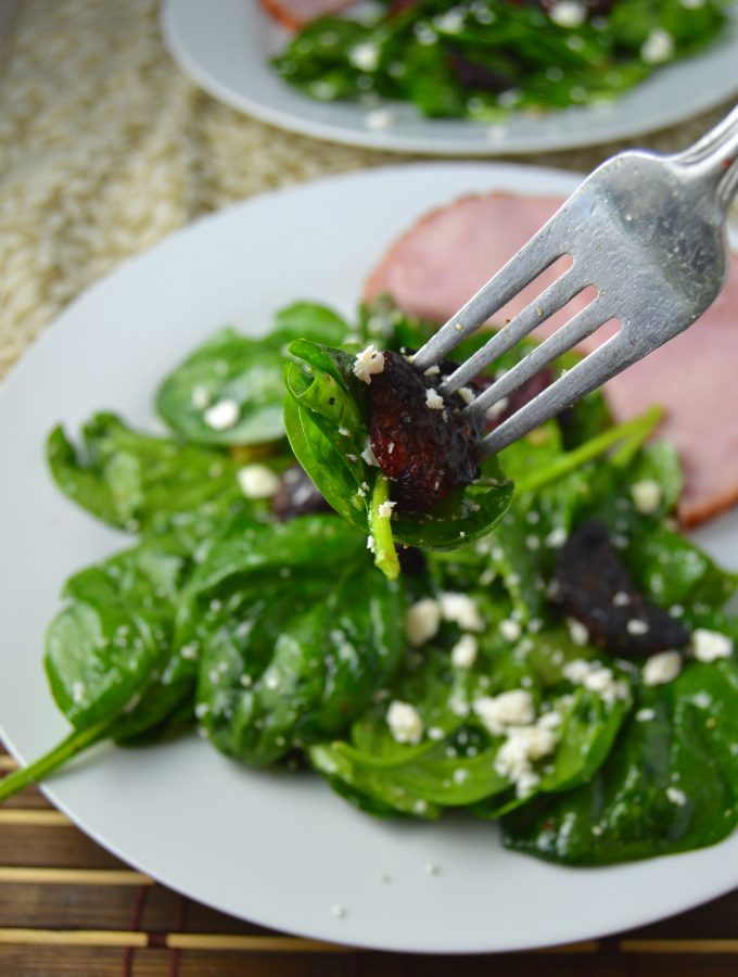 Roasted beet and feta spinach salad is the perfect way to use up extra beets. It is so easy, the hardest part is roasting the beets.