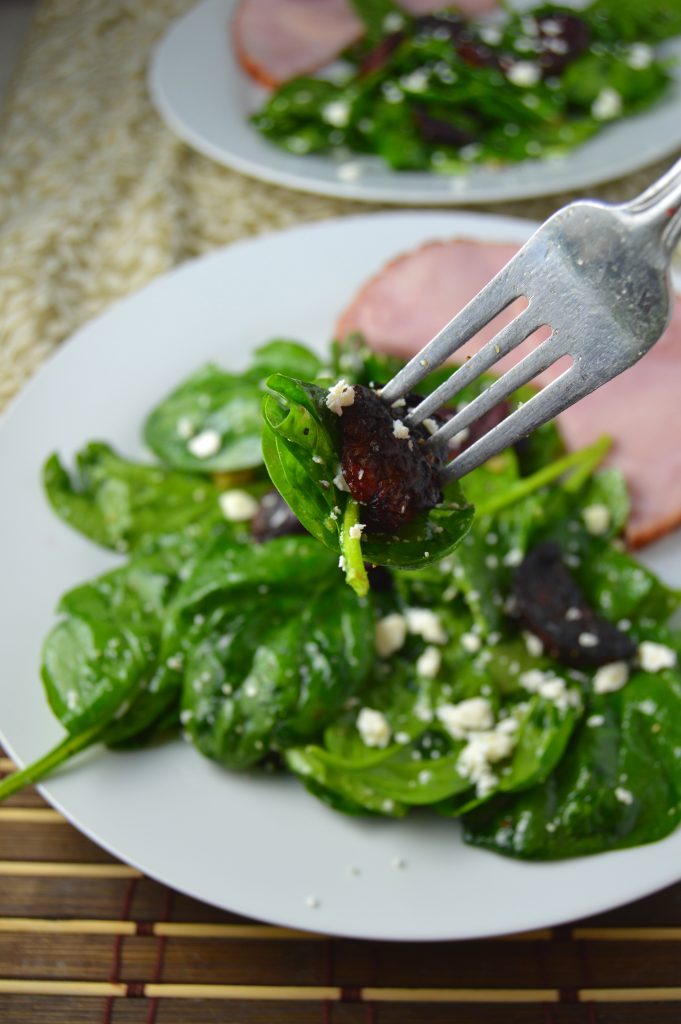 Roasted beet and feta spinach salad is the perfect way to use up extra beets. It is so easy, the hardest part is roasting the beets.