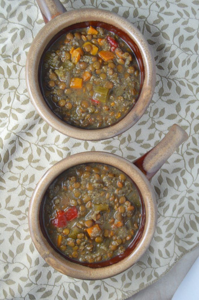 This slow cooker sweet potato and lentil soup can be made ahead of time and put in the freezer until you need it. Made in the Crockpot, which makes this the perfect weekday meal.