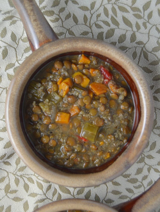 This slow cooker sweet potato and lentil soup can be made ahead of time and put in the freezer until you need it. Made in the Crockpot, which makes this the perfect weekday meal.