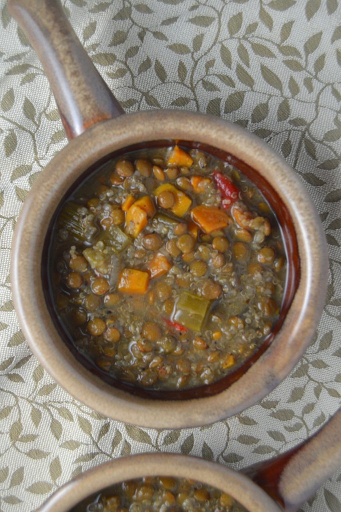 This slow cooker sweet potato and lentil soup can be made ahead of time and put in the freezer until you need it. Made in the Crockpot, which makes this the perfect weekday meal.