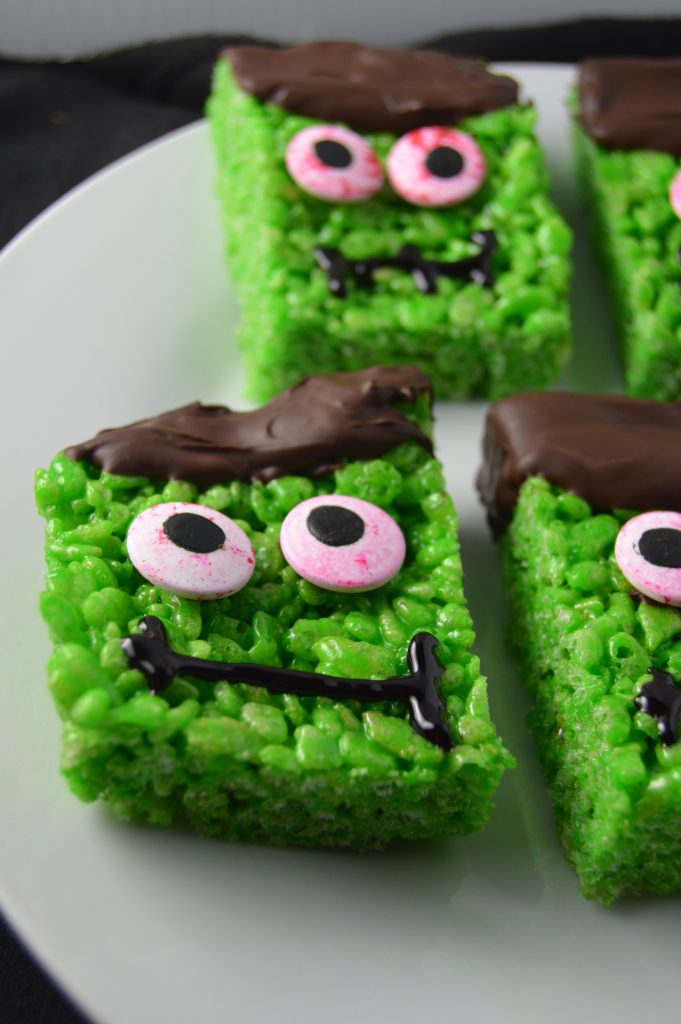 Halloween themed rice krispie squares are so fun to make! They are also peanut free, making them school friendly.