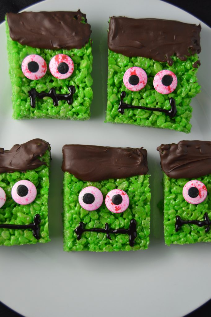 Halloween themed rice krispie squares are so fun to make! They are also peanut free, making them school friendly.