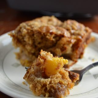 Deliciously moist peach coffee cake recipe. Perfect with a cup of tea or coffee!