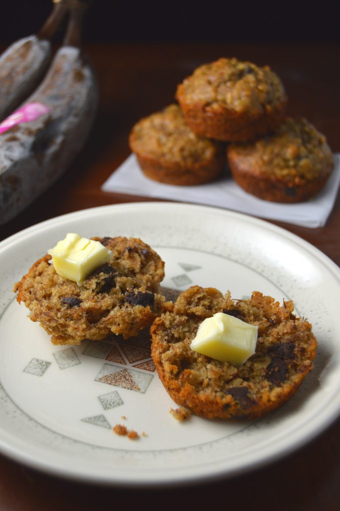 Peanut Butter and Banana Chocolate Chip Muffins