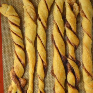 Super easy cinnamon twists made with refrigerated crescent rolls.