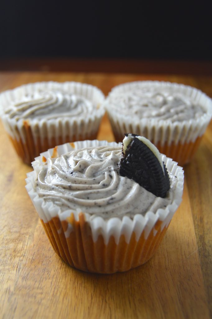 Cupcakes made with a hidden Oreo on the inside. The cookies and cream frosting just send these cupcakes over the top!