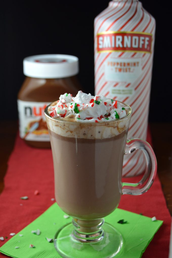 Bring out the holiday cheer with an adult version of a peppermint hot chocolate. Made with peppermint vodka and Nutella.