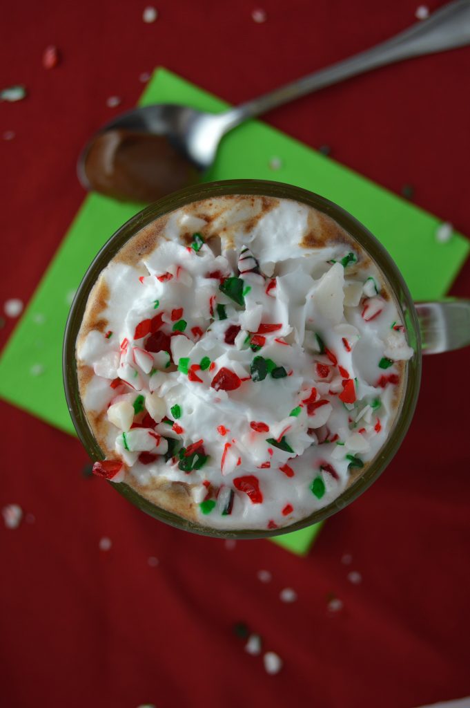 Bring out the holiday cheer with an adult version of a peppermint hot chocolate. Made with peppermint vodka and Nutella.