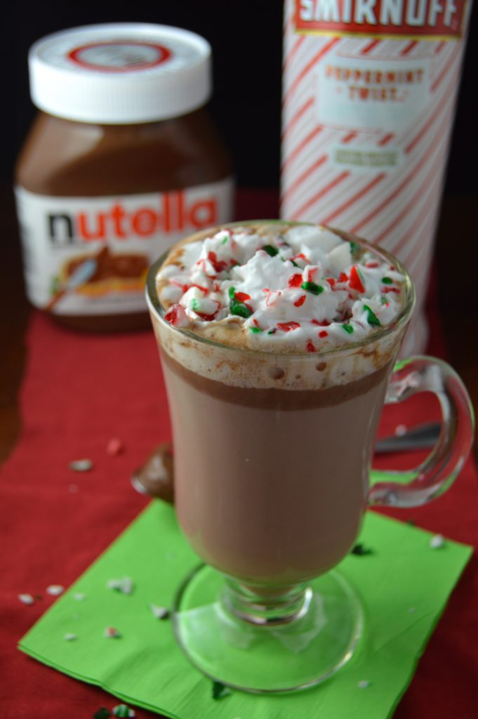 Bring out the holiday cheer with an adult version of a peppermint hot chocolate. Made with peppermint vodka and Nutella.