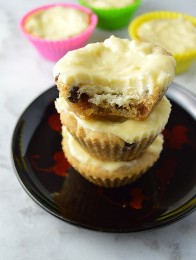 Individual sized cheesecakes with a chocolate chip cookie base. Can you think of a better combination?