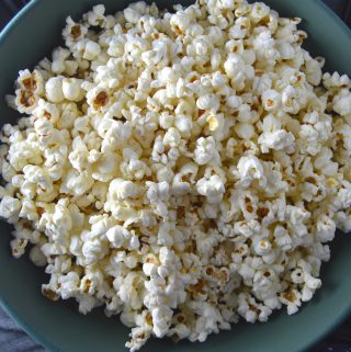 Coconut Oil and Himalayan Salt Popcorn is a quick and easy snack recipe. Perfect for movie night.