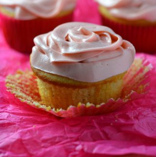 Soft and fluffy cupcakes with pink frosting are the perfect cupcake recipe for Valentine's Day. 