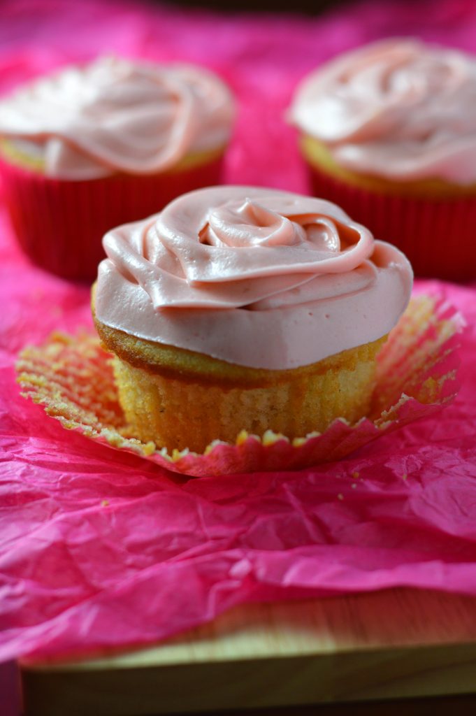 Soft and fluffy cupcakes with pink frosting are the perfect cupcake recipe for Valentine's Day. 