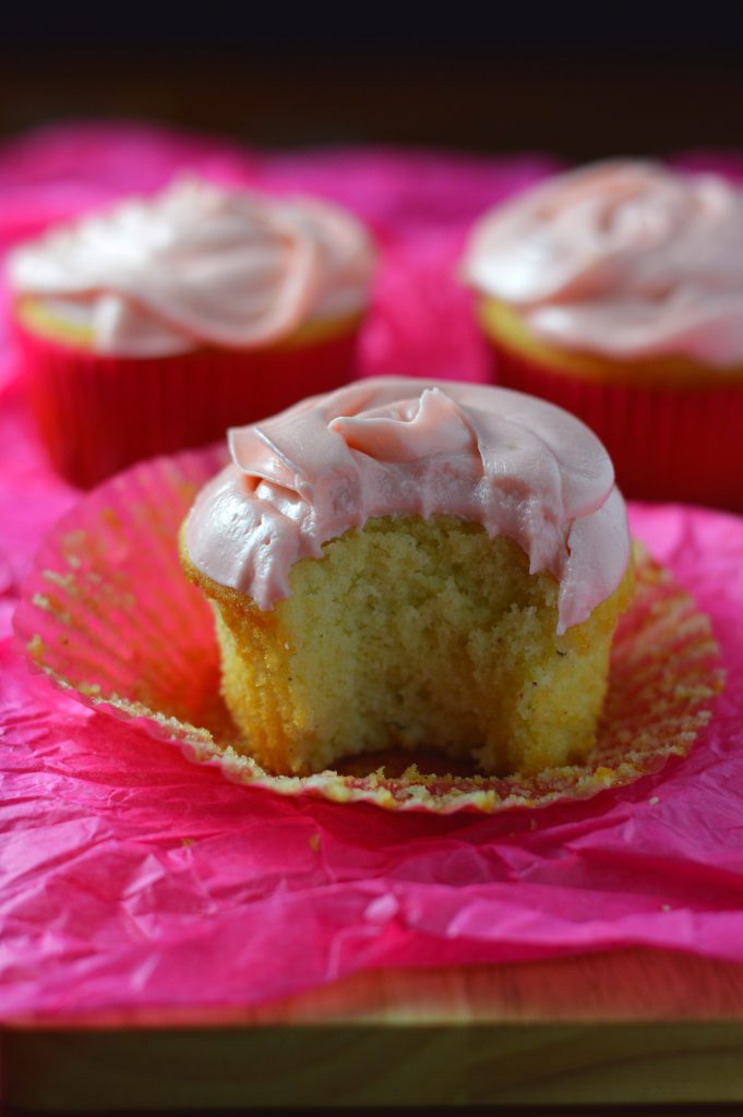 Soft and fluffy cupcakes with pink frosting are the perfect cupcake recipe for Valentine's Day. 