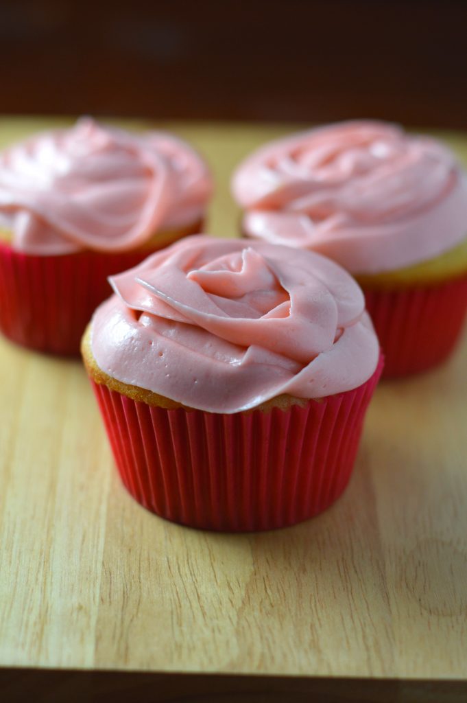 Soft and fluffy cupcakes with pink frosting are the perfect cupcake recipe for Valentine's Day. 