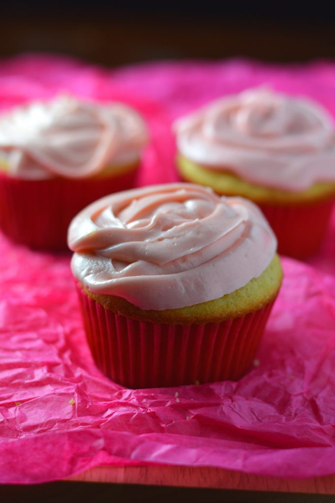 Soft and fluffy cupcakes with pink frosting are the perfect cupcake recipe for Valentine's Day. 