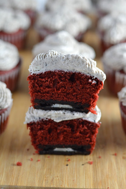 Red Velvet Cupcakes with Cookies and Cream Frosting