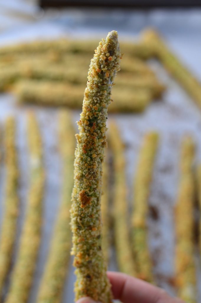 Asparagus fries make the perfect appetiser to any meal. Baked, and covered in breadcrumbs and Parmesan cheese. Made with only 5 ingredients, and super addicting.