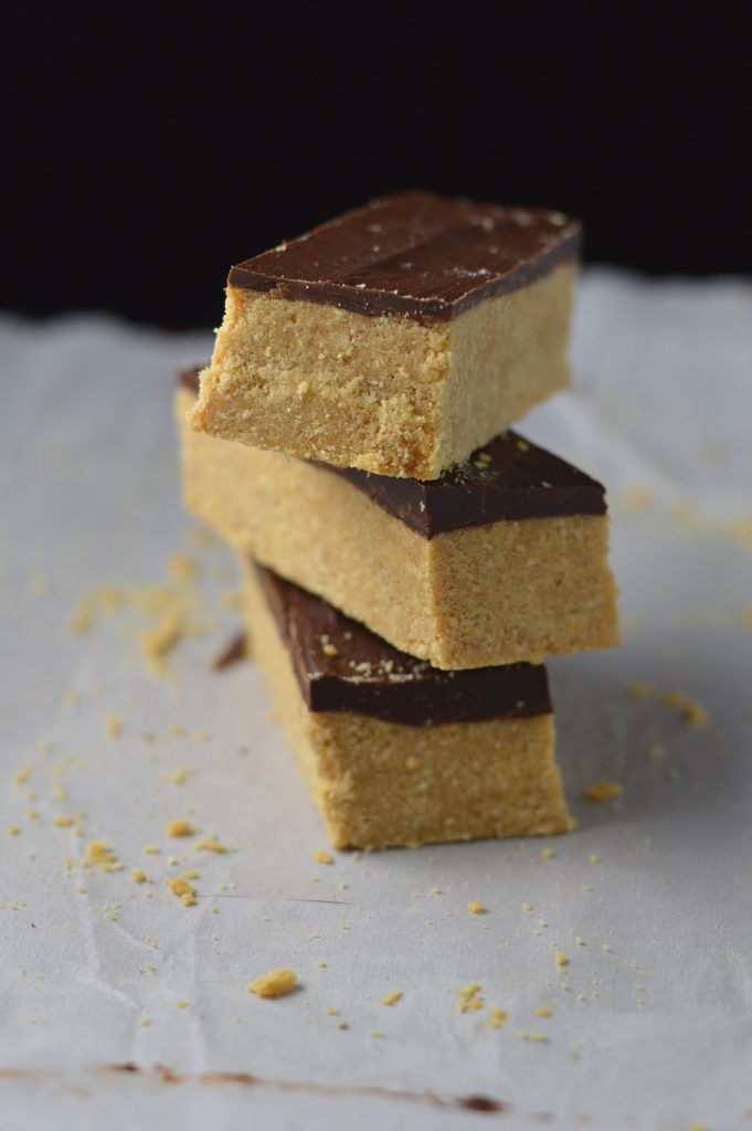 Homemade Chocolate Peanut Butter Protein Bars. No bake, gluten free and packed with protein, these make a great post-workout snack.