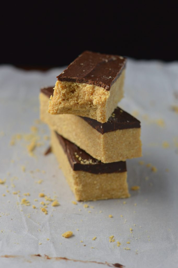 Homemade Chocolate Peanut Butter Protein Bars. No bake, gluten free and packed with protein, these make a great post-workout snack.