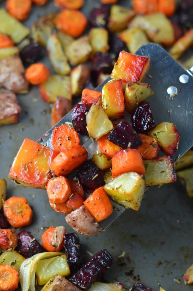 Roasted Potatoes Carrots and Beets