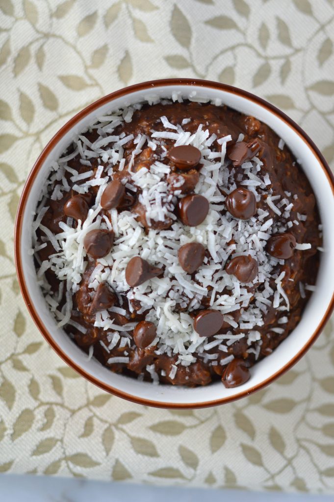 Banana Coconut Mocha Oatmeal is probably the breakfast recipe made in my kitchen the most. Made with coconut milk and ready in 10 minutes.