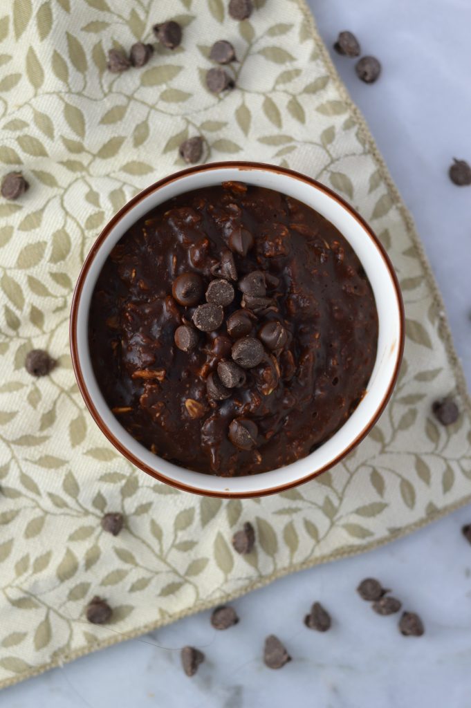 Oatmeal made with coffee and milk instead of water. Lightly sweetened with honey, and can be made vegan.