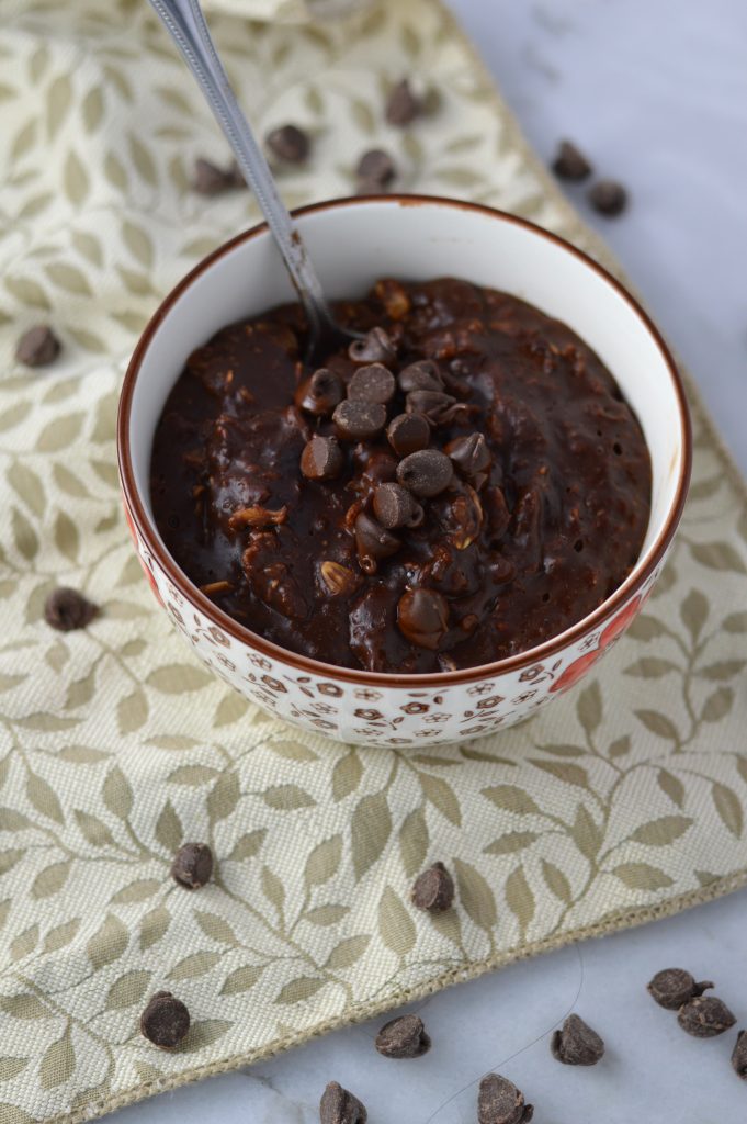 Oatmeal made with coffee and milk instead of water. Lightly sweetened with honey, and can be made vegan.