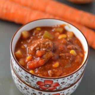 Easy Slow Cooker hamburger soup made with potatoes. Super easy to make in your crockpot, this is the ultimate comfort food.