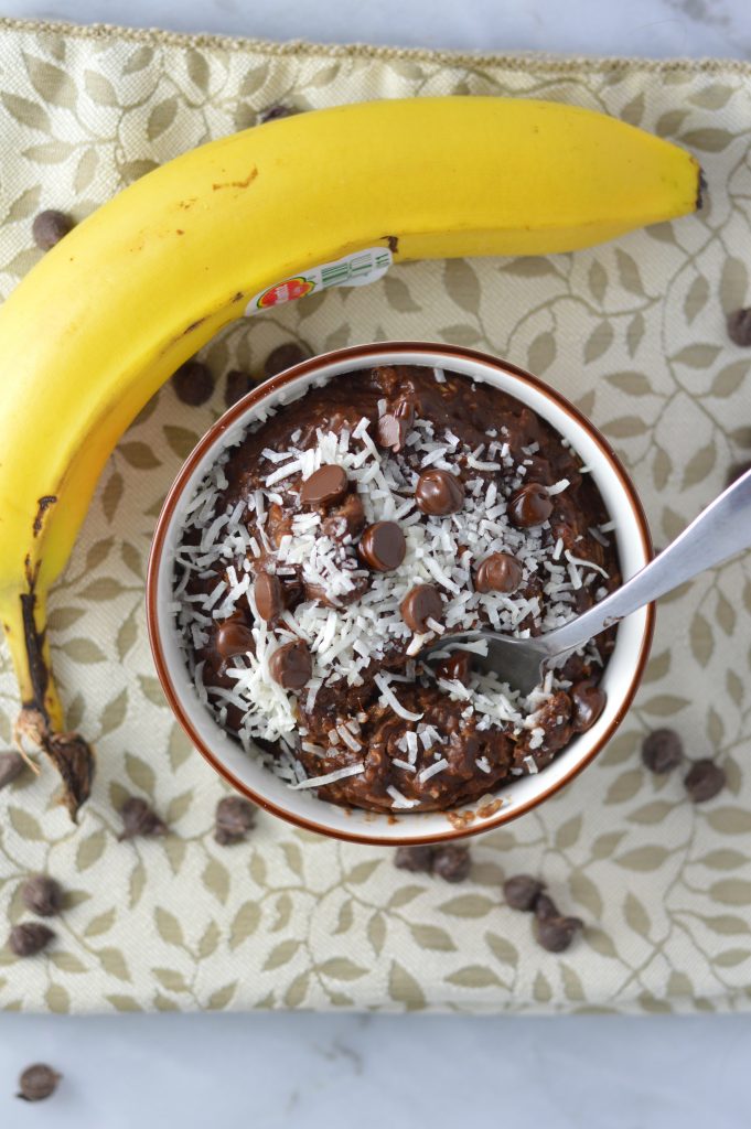 Banana Coconut Mocha Oatmeal is probably the breakfast recipe made in my kitchen the most. Made with coconut milk and ready in 10 minutes.