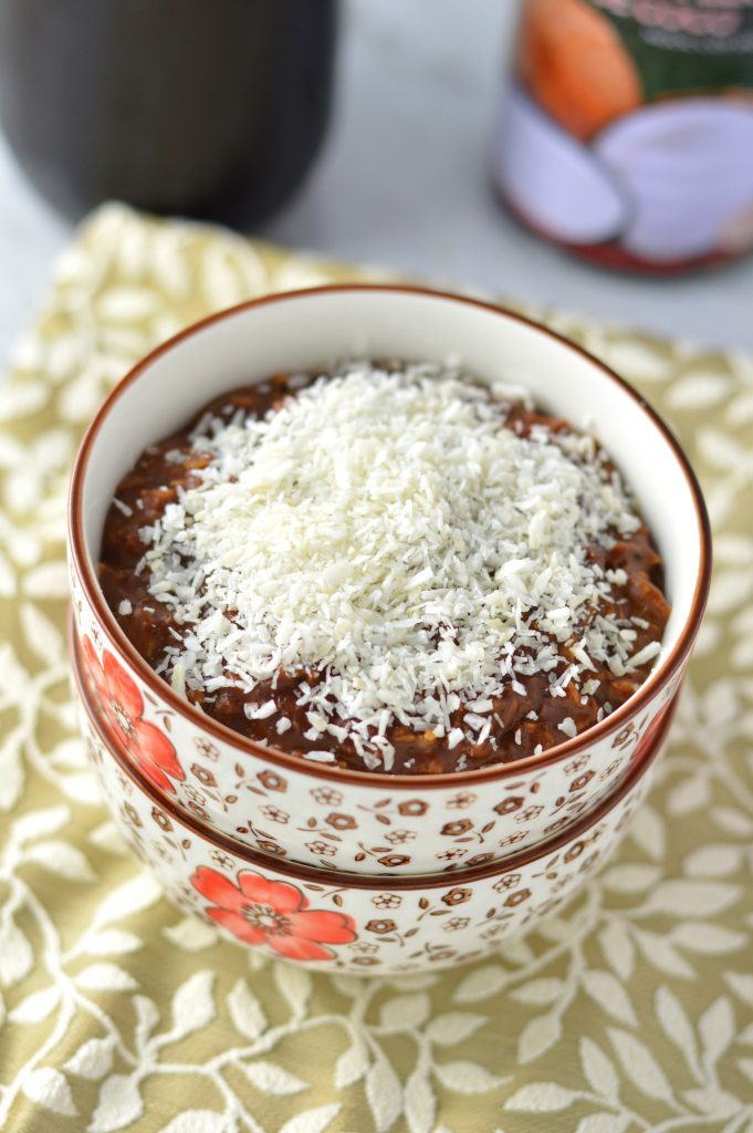 This Coconut Mocha Oatmeal is so easy to make, and ready in under 10 minutes. You will want to make this recipe for breakfast everyday.