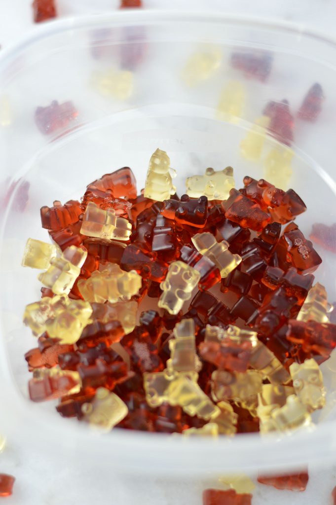 Healthy homemade gummy bear recipe made with grape fruit juice. A quick and easy healthy snack kids will love.