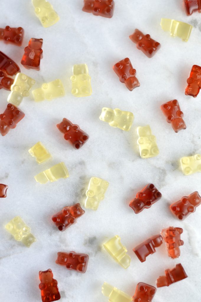 Healthy homemade gummy bear recipe made with grape fruit juice. A quick and easy healthy snack kids will love.