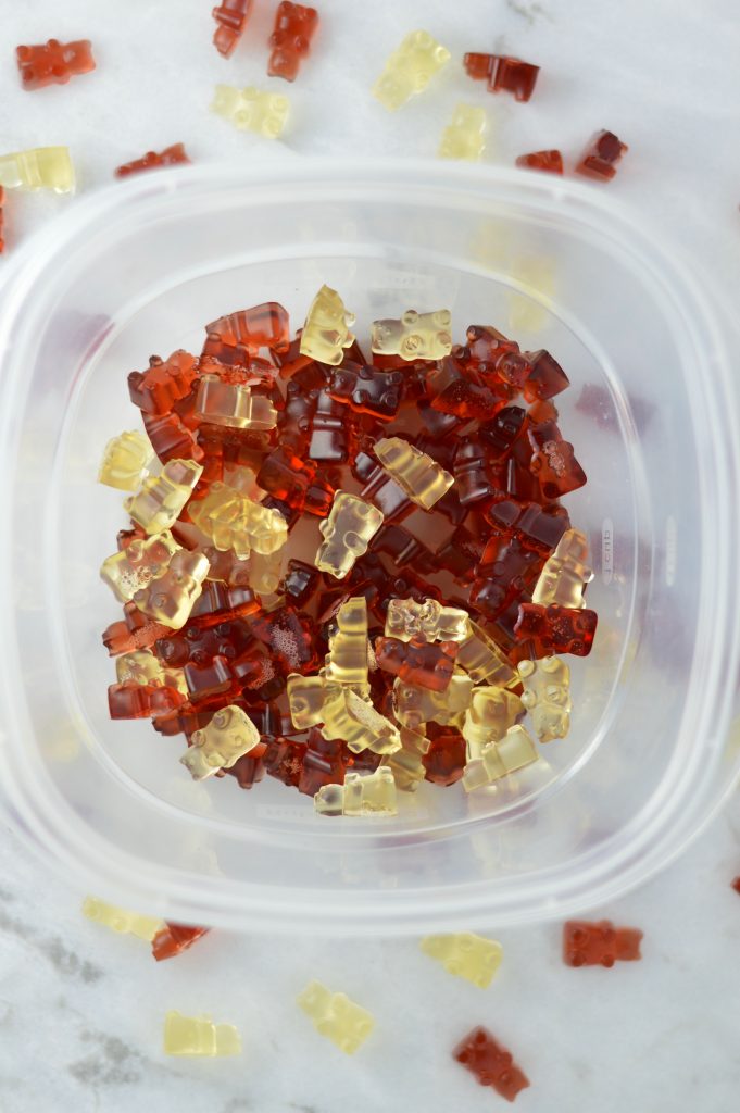 Healthy homemade gummy bear recipe made with grape fruit juice. A quick and easy healthy snack kids will love.