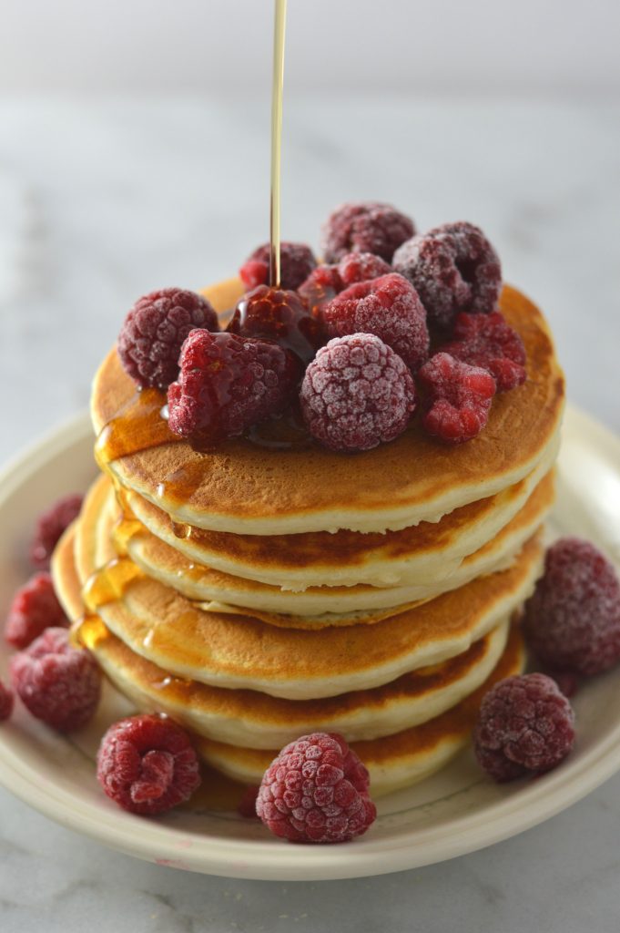 These Vanilla Protein Powder Pancakes are made with whey protein powder. Can be made vegan, these pancakes are super fluffy and easy to make. 