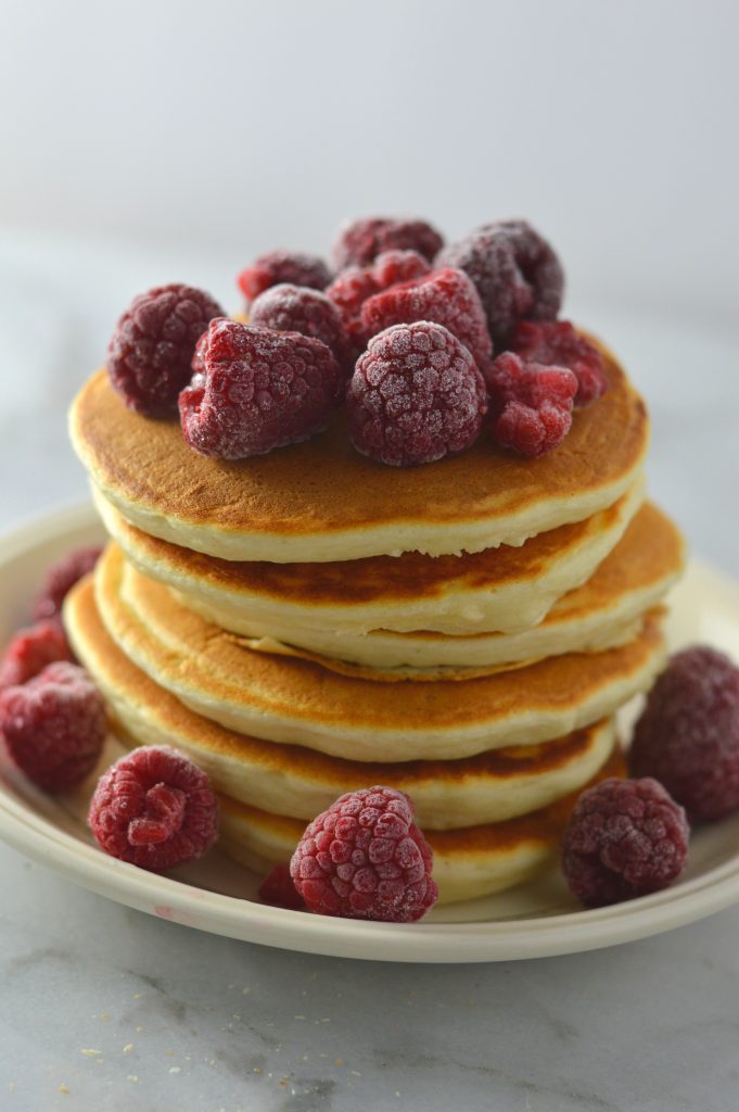 These Vanilla Protein Powder Pancakes are made with whey protein powder. Can be made vegan, these pancakes are super fluffy and easy to make. 