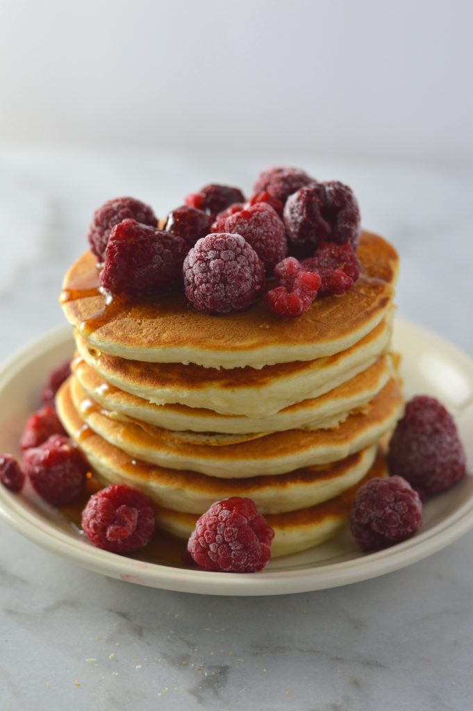 These Vanilla Protein Powder Pancakes are made with whey protein powder. Can be made vegan, these pancakes are super fluffy and easy to make. 