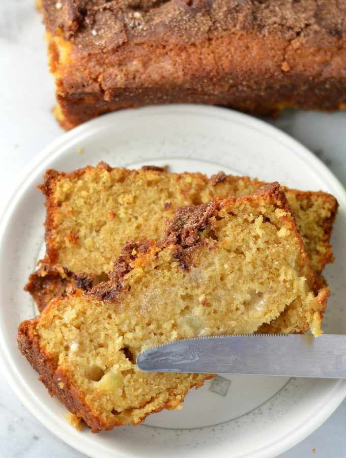  This moist Snickerdoodle Apple Bread is such an easy recipe to whip up on the weekend. Works as a grab and go breakfast, or a sweet snack idea.