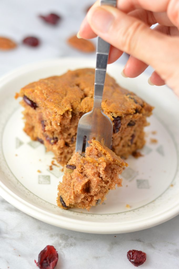 This Applesauce Cake is made with pecans and cranberries. The perfect dessert or breakfast recipe for the fall.