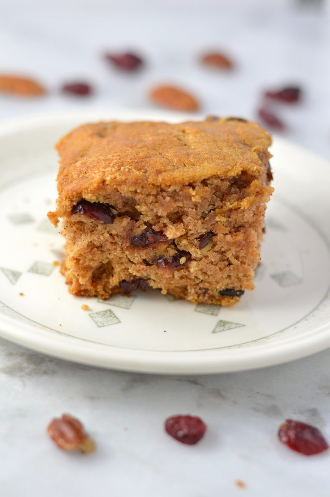 This Applesauce Cake is made with pecans and cranberries. The perfect dessert or breakfast recipe for the fall.