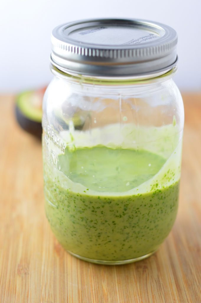 Healthy Avocado Cilantro Dressing that is perfect for salads, or dipping anything in. Made with only 5 ingredients, this is so easy to make.