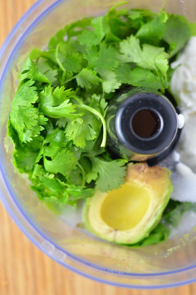 Healthy Avocado Cilantro Dressing that is perfect for salads, or dipping anything in. Made with only 5 ingredients, this is so easy to make.