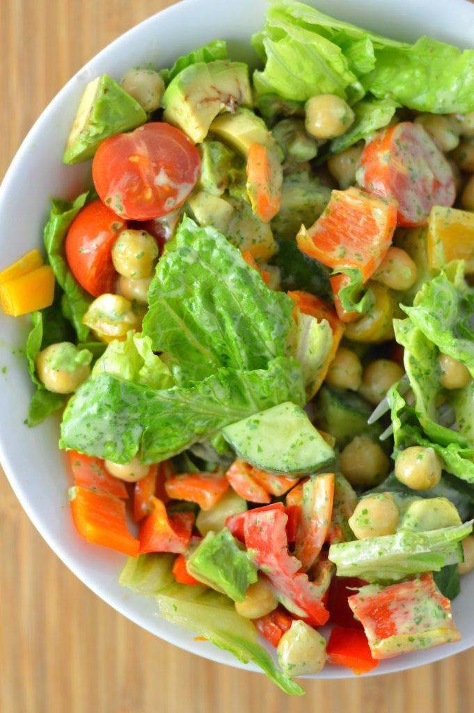 Healthy Avocado Cilantro Dressing that is perfect for salads, or dipping anything in. Made with only 5 ingredients, this is so easy to make.