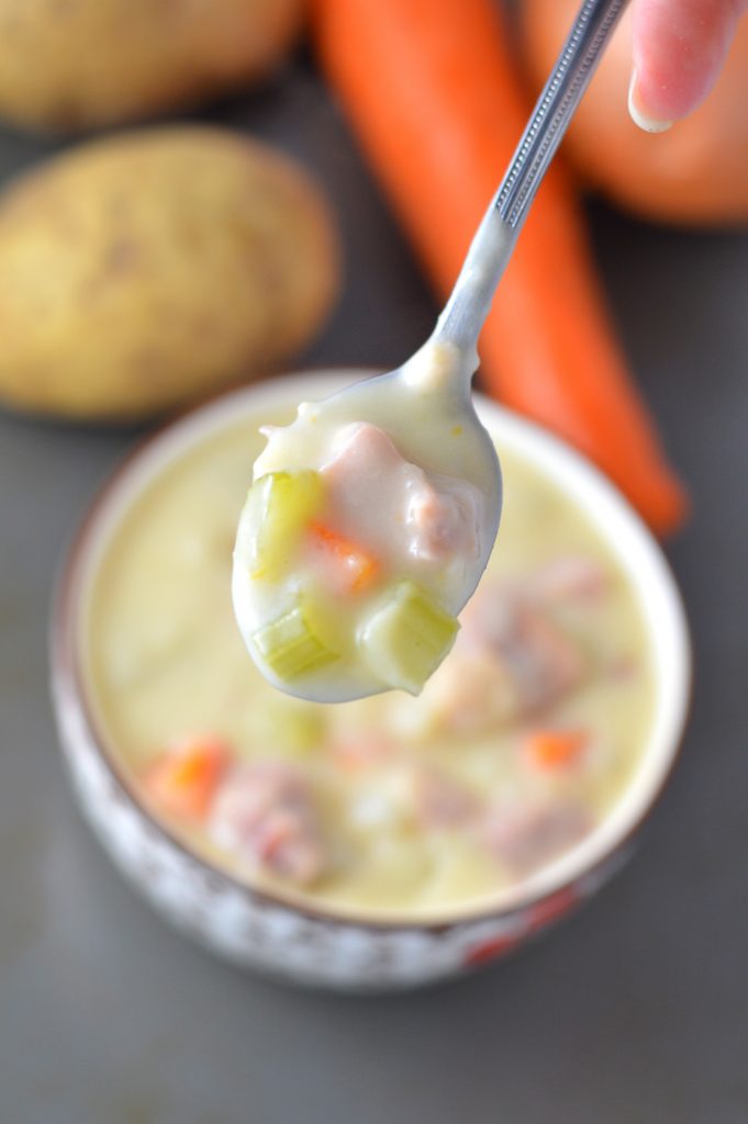 This Cream of Potato and Ham Soup is so easy to make! This is the perfect recipe to use your leftover Thanksgiving or Christmas ham.