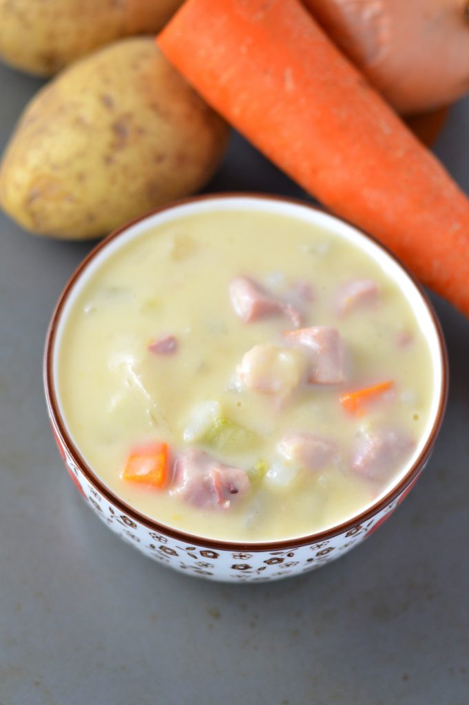 This Cream of Potato and Ham Soup is so easy to make! This is the perfect recipe to use your leftover Thanksgiving or Christmas ham.