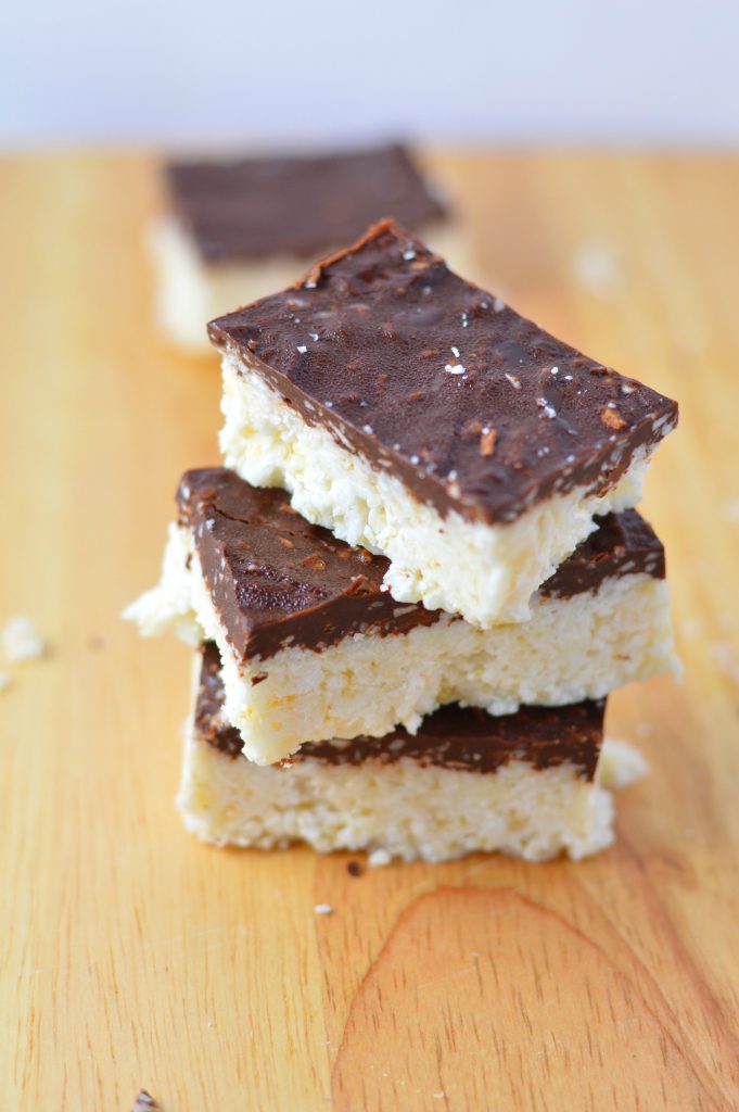 Easy homemade Healthy Bounty Bars that are vegan, paleo and gluten free. Made with only 4 ingredients, these make great snacks.