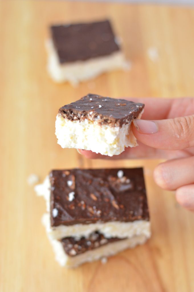 Easy homemade Healthy Bounty Bars that are vegan, paleo and gluten free. Made with only 4 ingredients, these make great snacks.