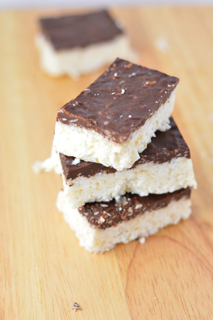 Easy homemade Healthy Bounty Bars that are vegan, paleo and gluten free. Made with only 4 ingredients, these make great snacks.