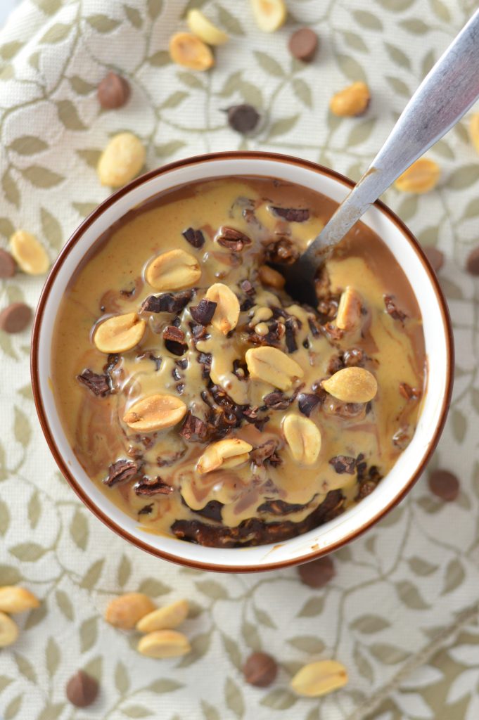 Peanut Butter Mocha Oatmeal made with strong coffee is perfect for breakfast. One of my favourite oatmeal recipes.